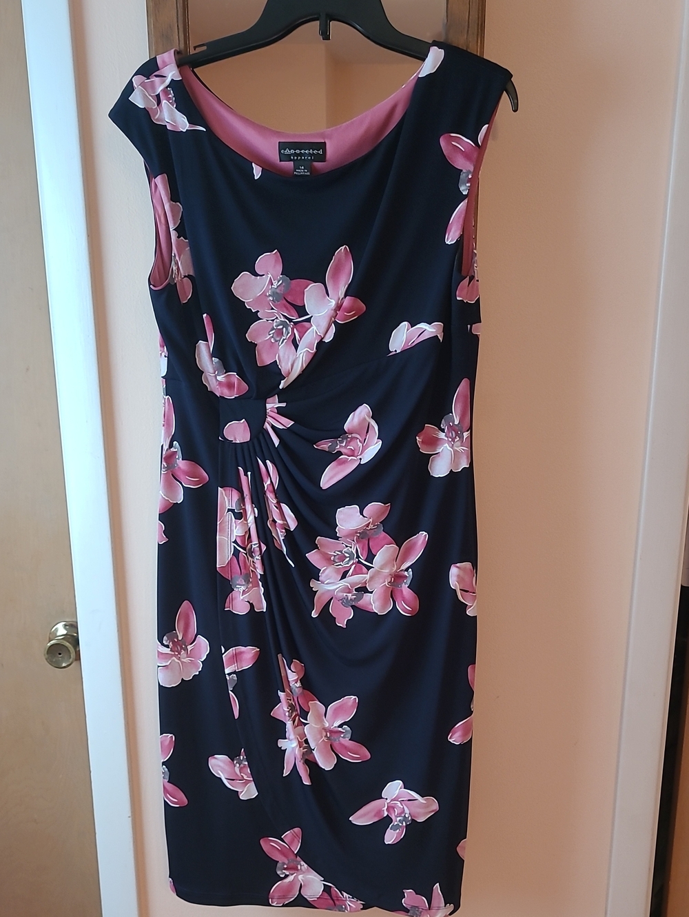 connected apparel Navy Midi Dress with Pink Floral Print